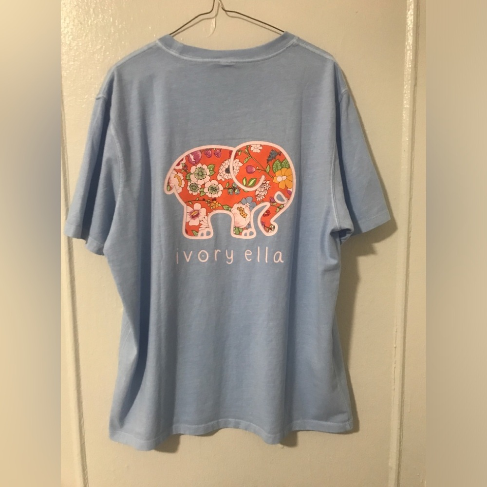 New Ivory Ella Blue Cotton T Shirt Flower Fields Print Medium